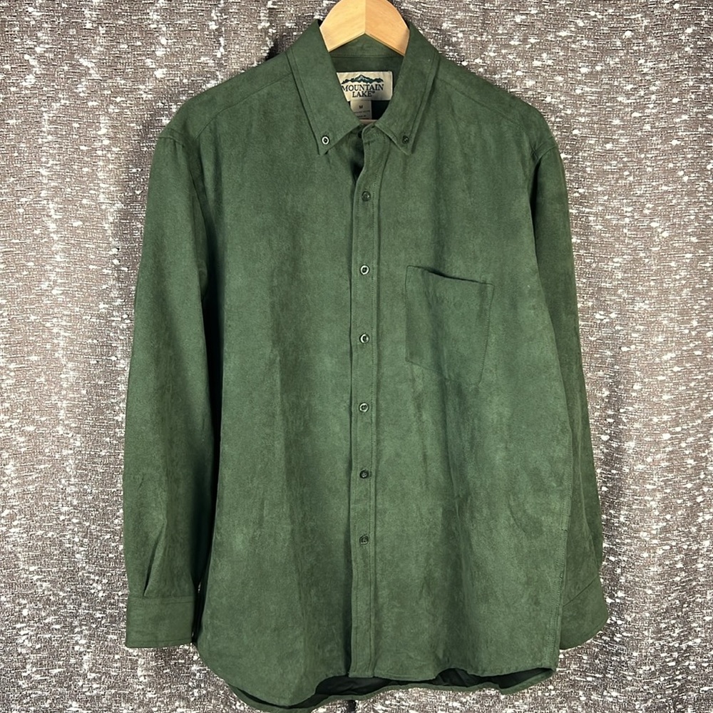 Mountain Lake Velvet Green Button Up Long Sleeve‎ Shirt Men's Size Med